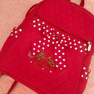 Red strawberry mini backpack with rhinestones Like New!